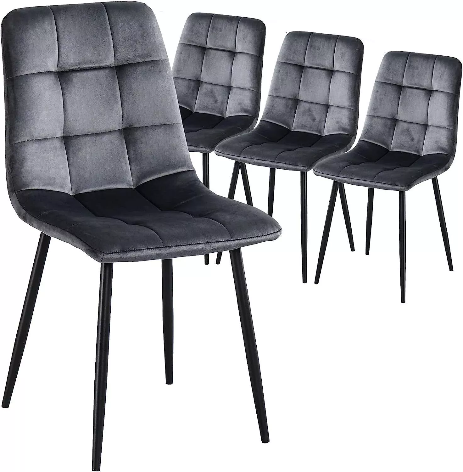 Set of 4 Grey Modern Velvet Kitchen Dining Chairs 